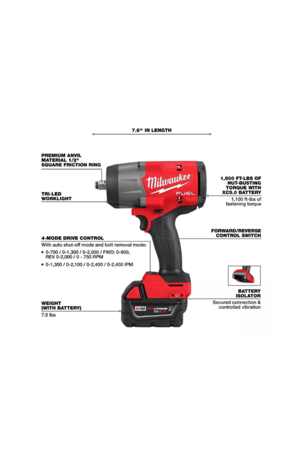 LLAVE DE IMPACTO M18 FUEL 1/2" ALTO TORQUE 2967-22 MILWAUKEE