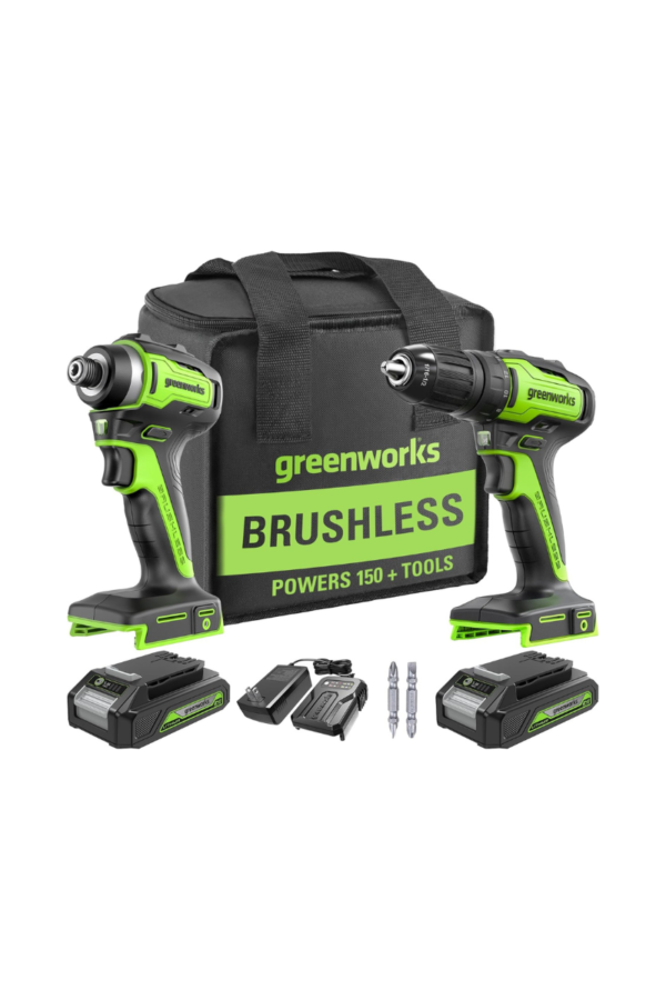 TALADRO + DESATORNILLADOR DE IMPACTO INALÁMBRICO SIN ESCOBILLAS 24 V GREENWORKS
