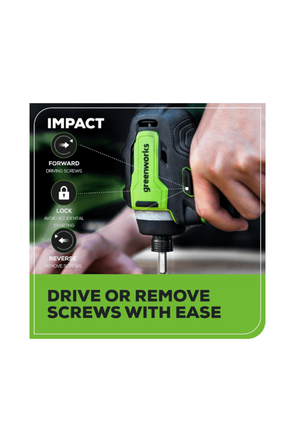 TALADRO + DESATORNILLADOR DE IMPACTO INALÁMBRICO SIN ESCOBILLAS 24 V GREENWORKS