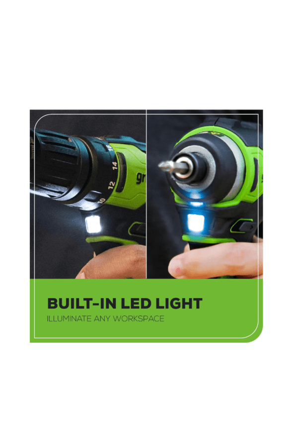 TALADRO + DESATORNILLADOR DE IMPACTO INALÁMBRICO SIN ESCOBILLAS 24 V GREENWORKS
