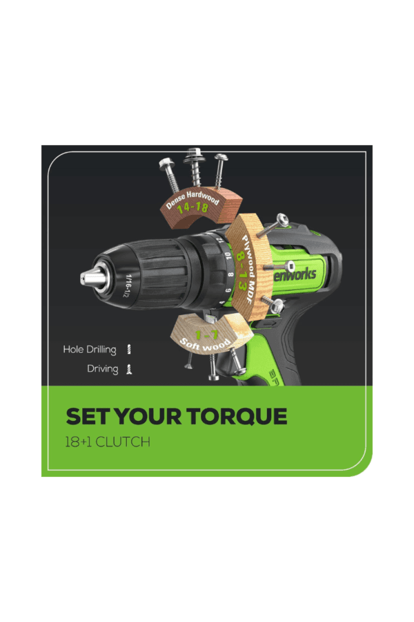 TALADRO + DESATORNILLADOR DE IMPACTO INALÁMBRICO SIN ESCOBILLAS 24 V GREENWORKS