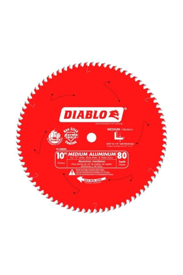 DIABLO - HOJA DE SIERRA PARA ALUMINIO MEDIO - 10 PULG 80 DIENTES TCG, EJE 5/8