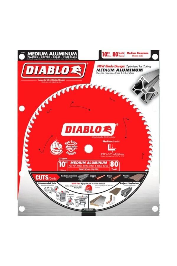 DIABLO - HOJA DE SIERRA PARA ALUMINIO MEDIO - 10 PULG 80 DIENTES TCG, EJE 5/8